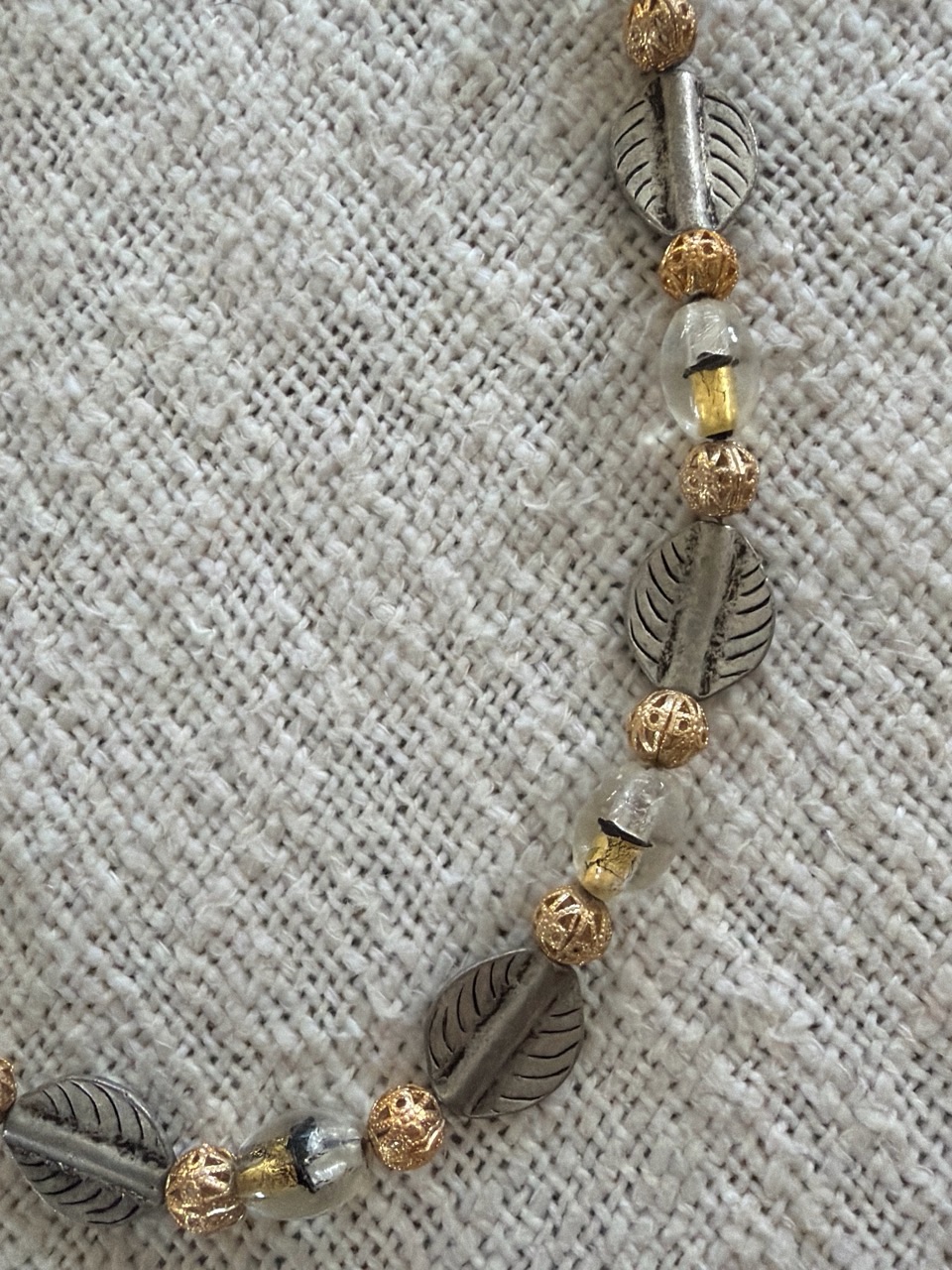 Gold And Silver Leaf Bead Necklace - Women Jewelry
